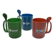 CANECA DE FIBRA DE MADEIRA COLORIDA 400 ML COM COLHER